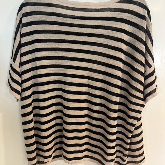 Eileen Fisher Woman Black and Beige Striped Round Neck Sweater Top Sz XL Linen - Picture 3 of 9